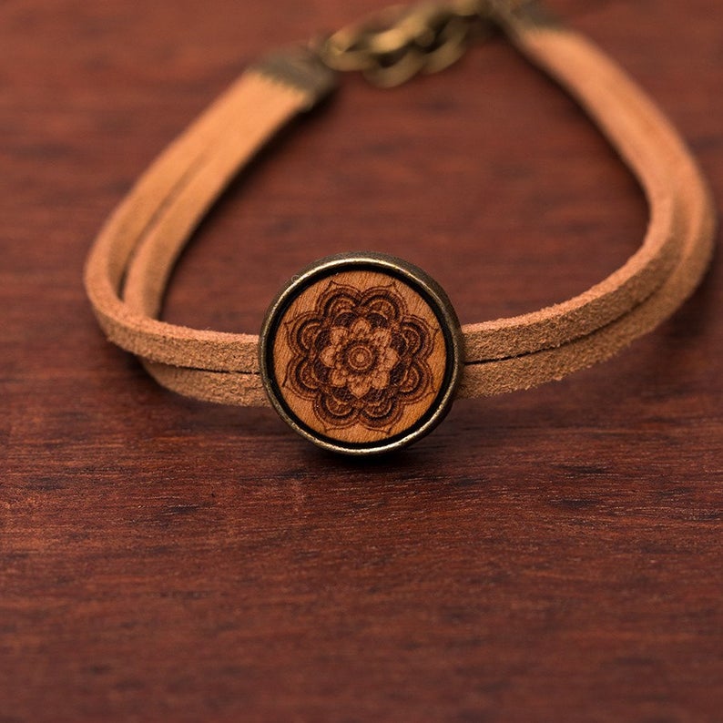 Armkette "Mandala Blume" schwarz/braun