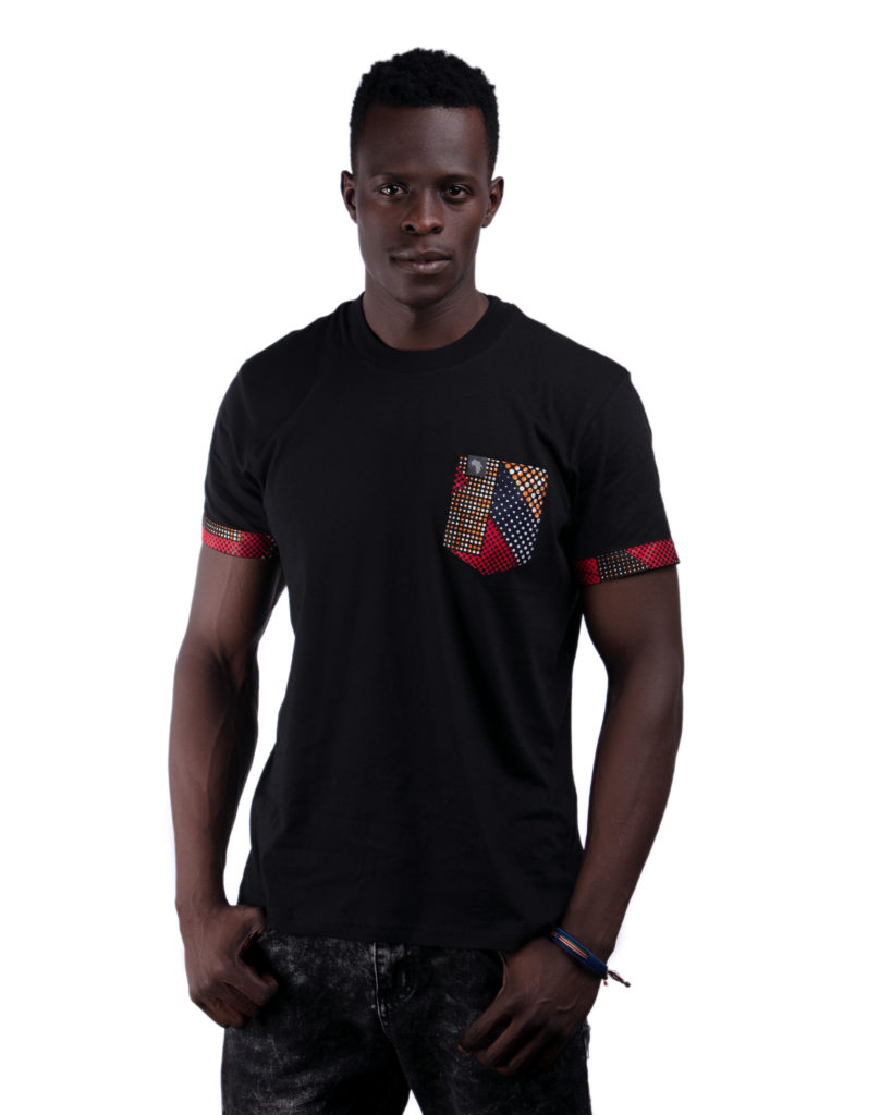 T-Shirt "Sunset" mit Brusttasche aus Westafrikanischem Kitengestoff